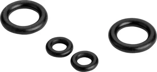 Schwarze Gummidichtungen in verschiedenen Größen, geeignet für die Verwendung mit Ideal Standard Produkten zur Abdichtung und Umschaltung.